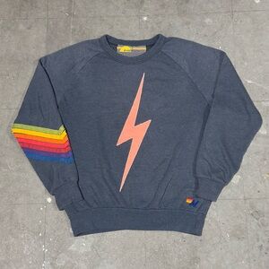 Aviator Nation Sweatshirt Womens S Navy Rainbow Chevron Thunderbolt Bolt Crew